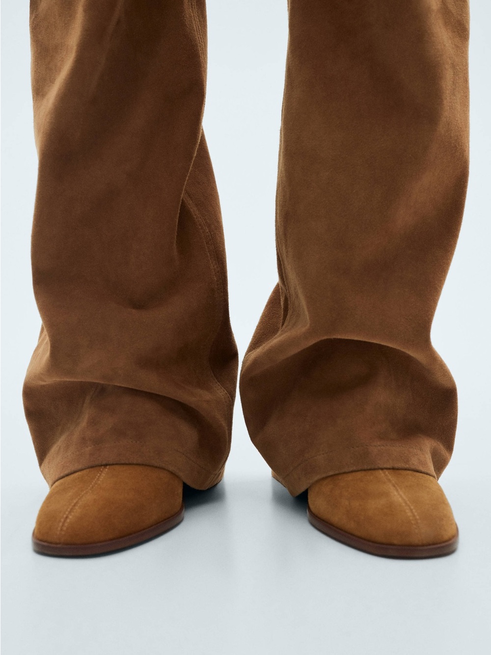Mango Woman Suede Leather Ankle Boots US 9.5 Euro 41 Brown Cognac Block Heel